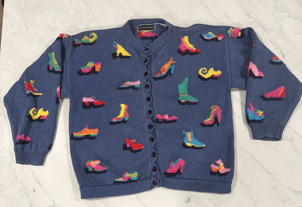 Christine Foley Shoes Sweater Cardigan Sz 2 Art to Wear Vintage